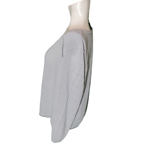 Eileen Fisher VTG Light Blue Italian Linen Silk Sweater V-neck Rolled Hem sz XL - Picture 2 of 6